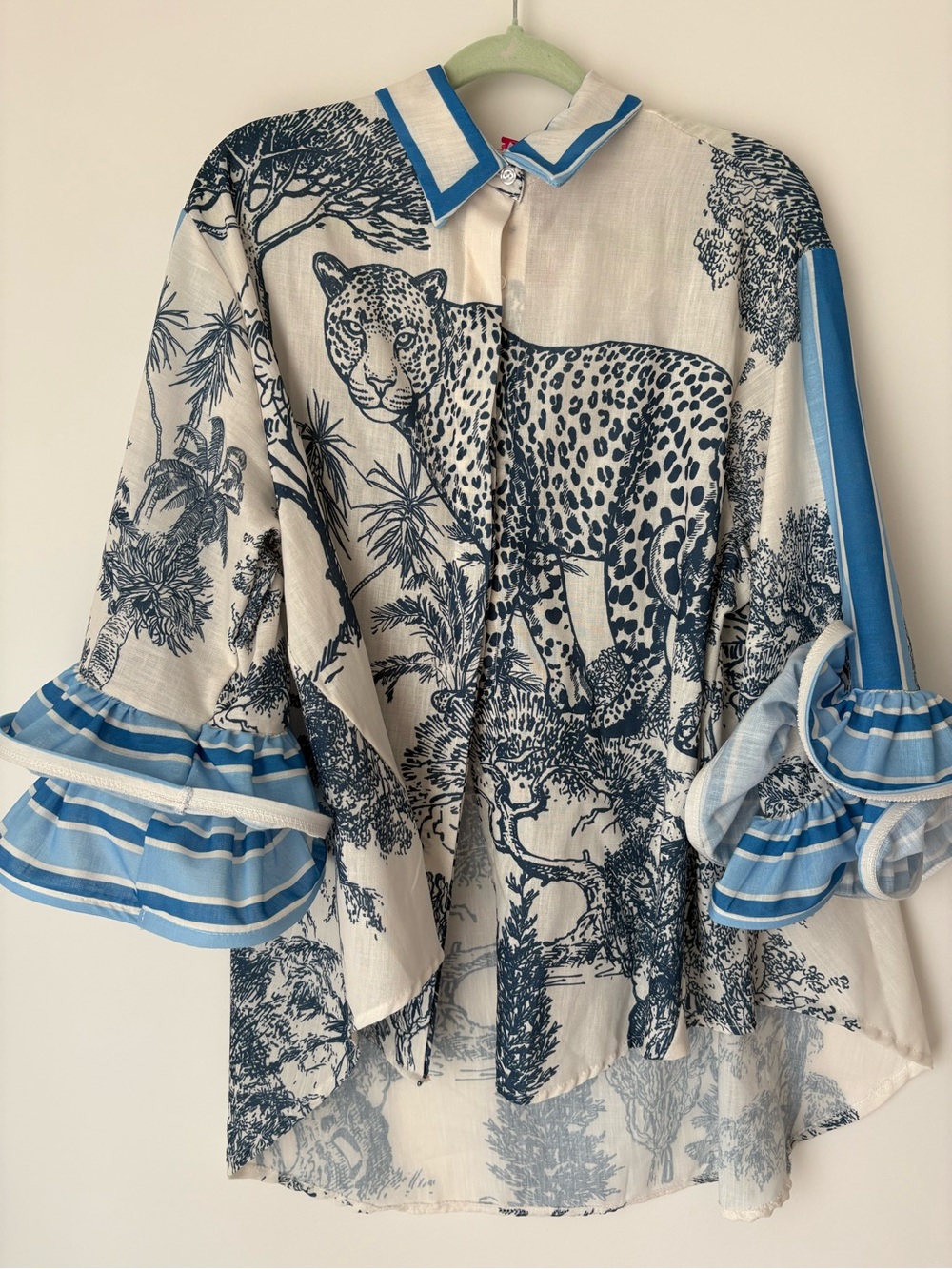 Yolly Printed Blue & White Button-Down Shirt/Kimono/Bathing suit cover-up